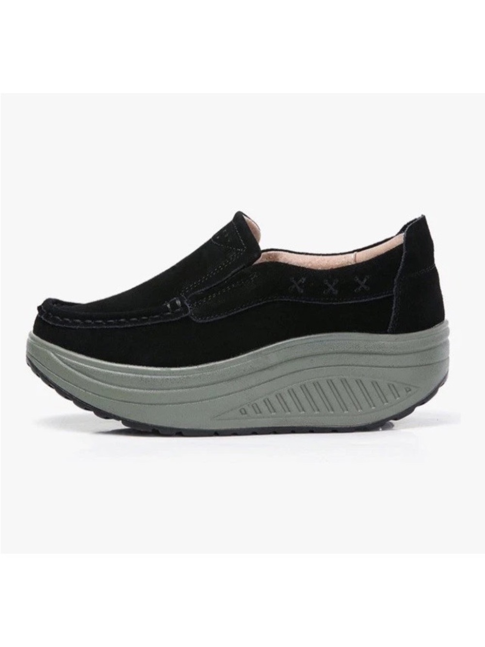 Women Size 7 Suede Leather Slip-on Comfort Wedge Loafers Platform Moccasin Shoes - Picture 3 of 14